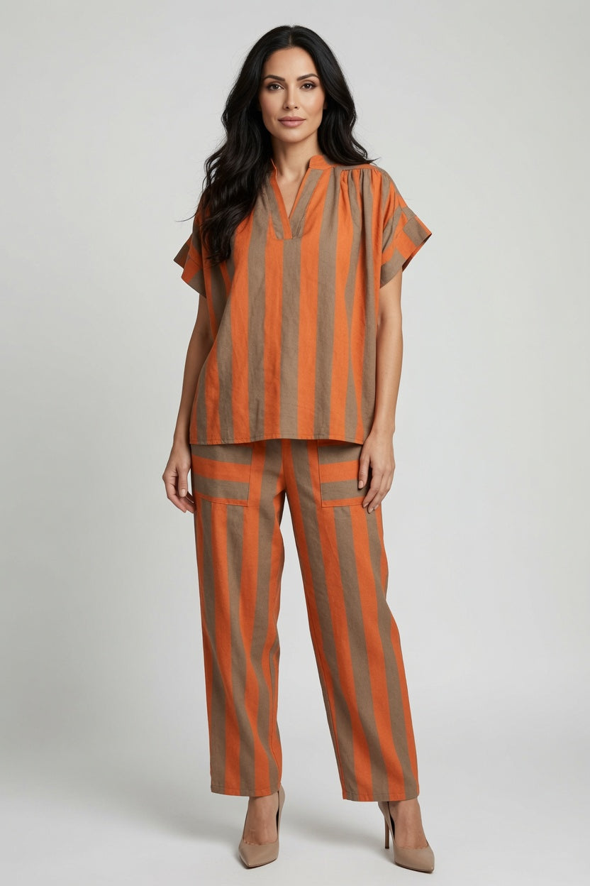 Stripe V Neck Short Sleeve Top