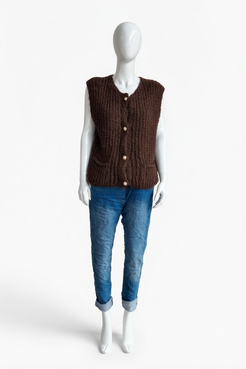 Ladies Sleeveless Cardigan Gilet with Pockets