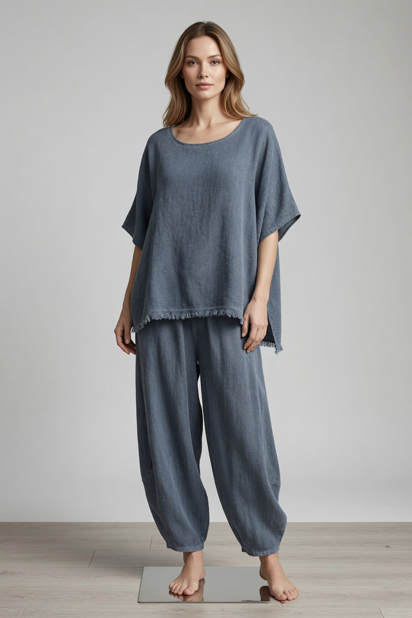 Linen Frey Hem Batwing Top