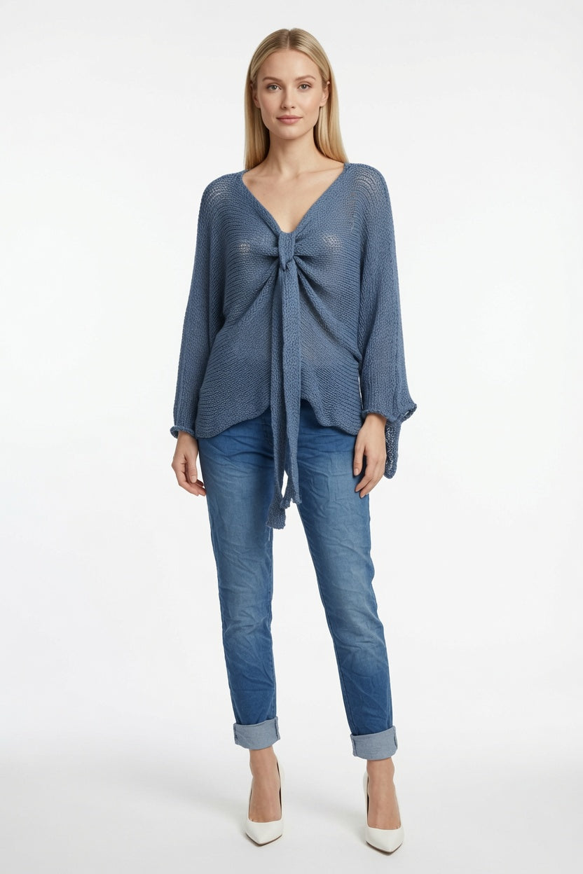 Tie Ruched Cotton Knit Top