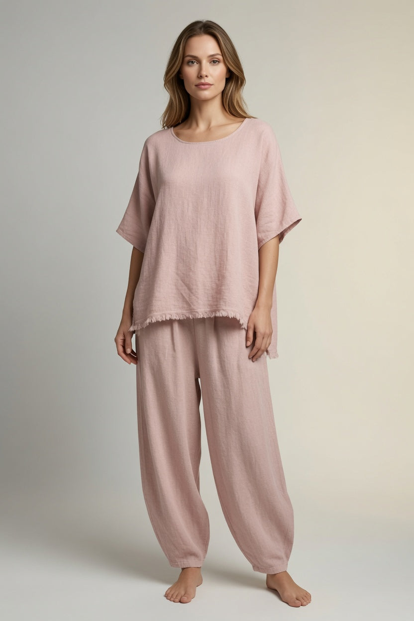 Linen Frey Hem Batwing Top