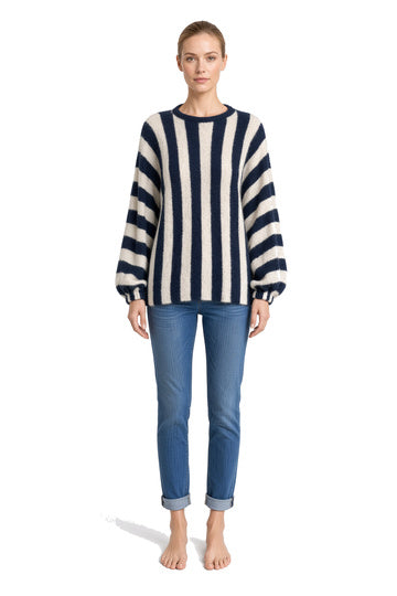 Zetaotto Balloon Sleeve Stripe Jumper