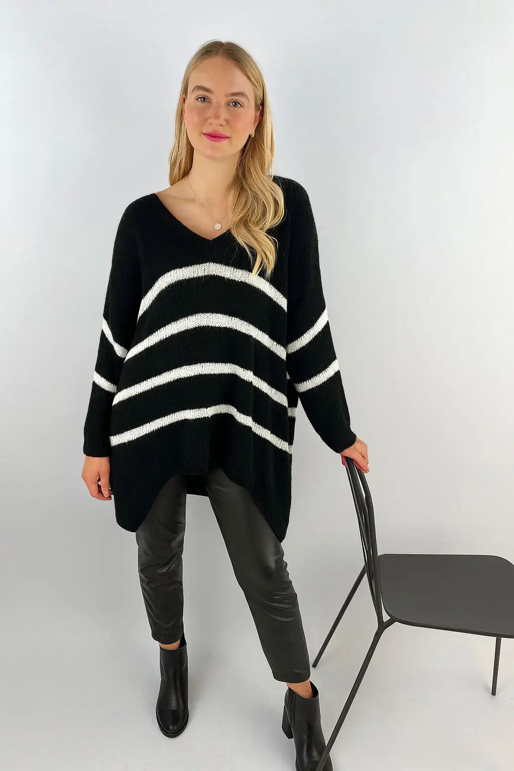 Wool Stripe Knitted Slouch Jumper