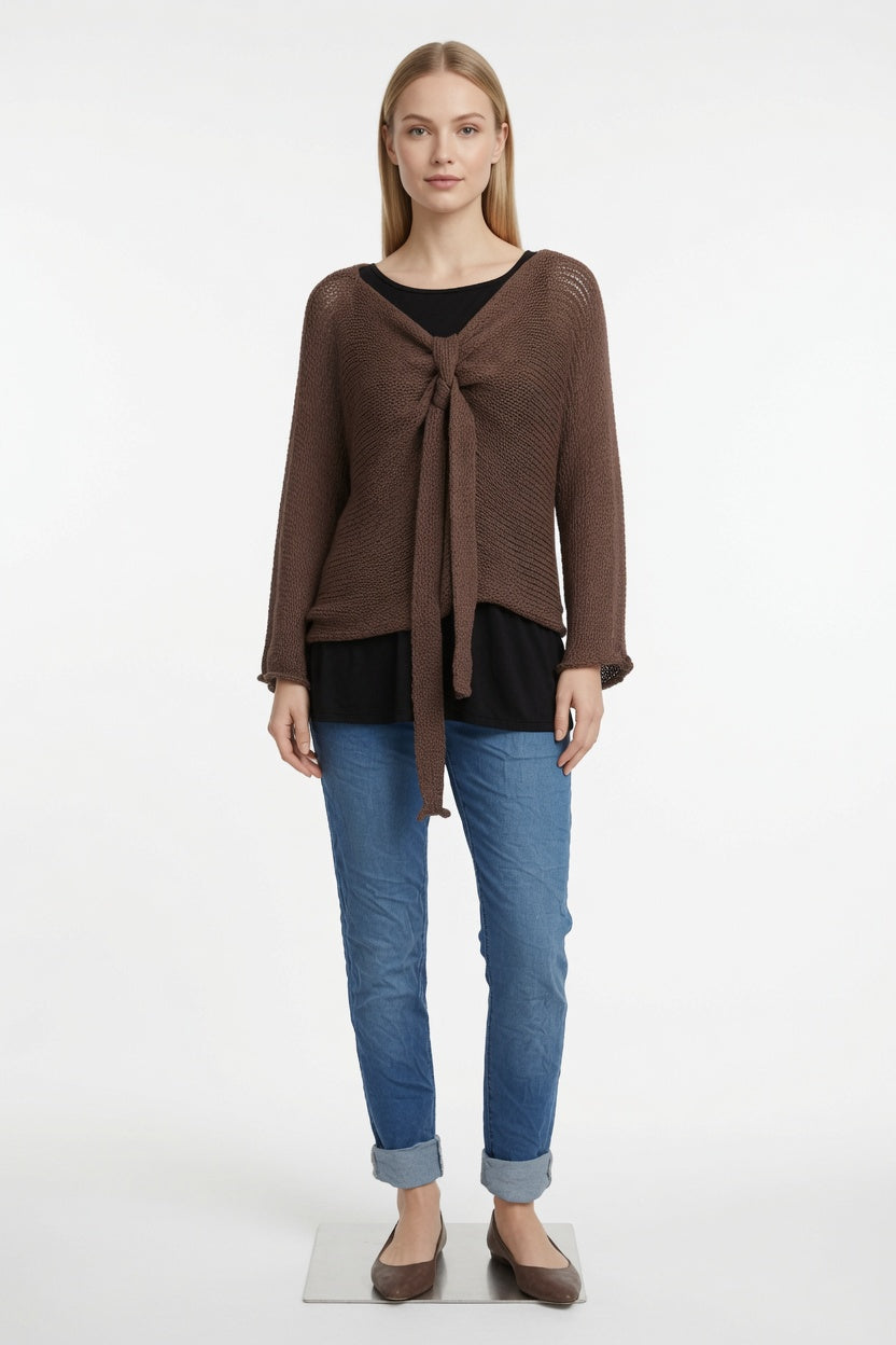 Tie Ruched Cotton Knit Top