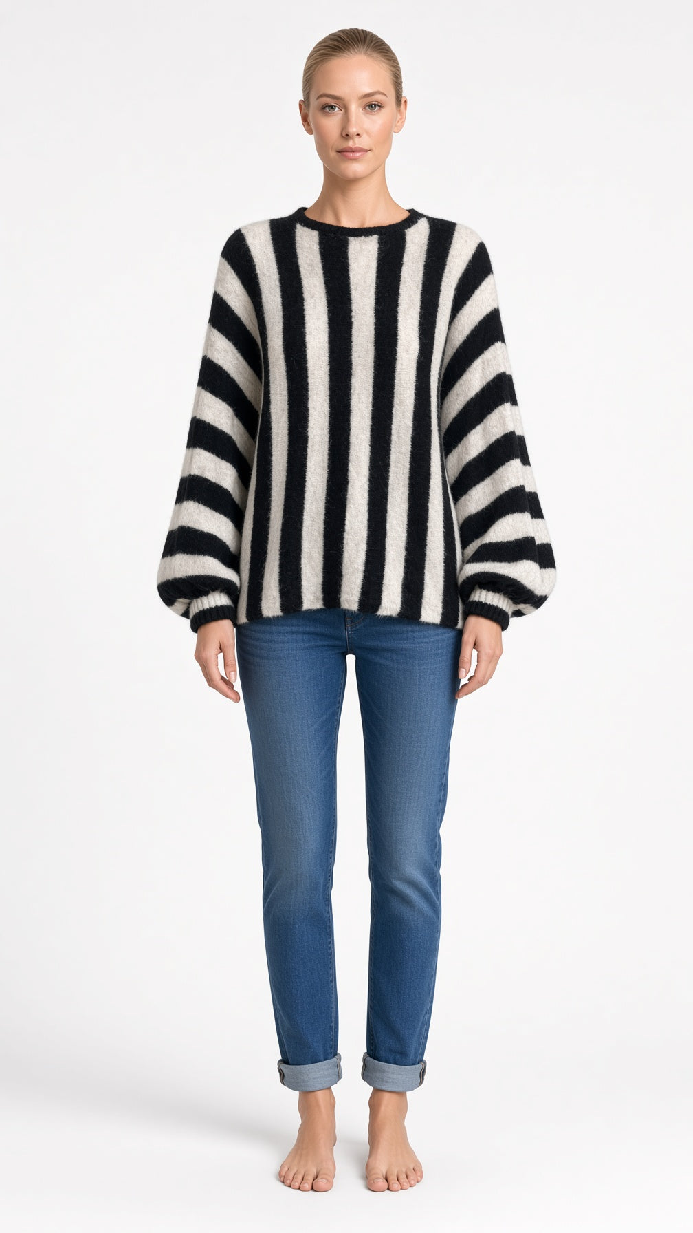 Zetaotto Balloon Sleeve Stripe Jumper