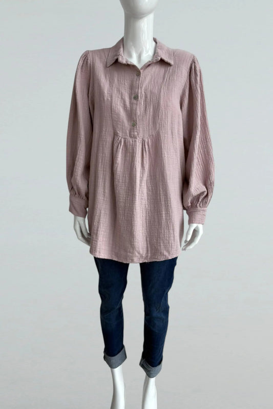 Cotton Smock button Neck Shirt