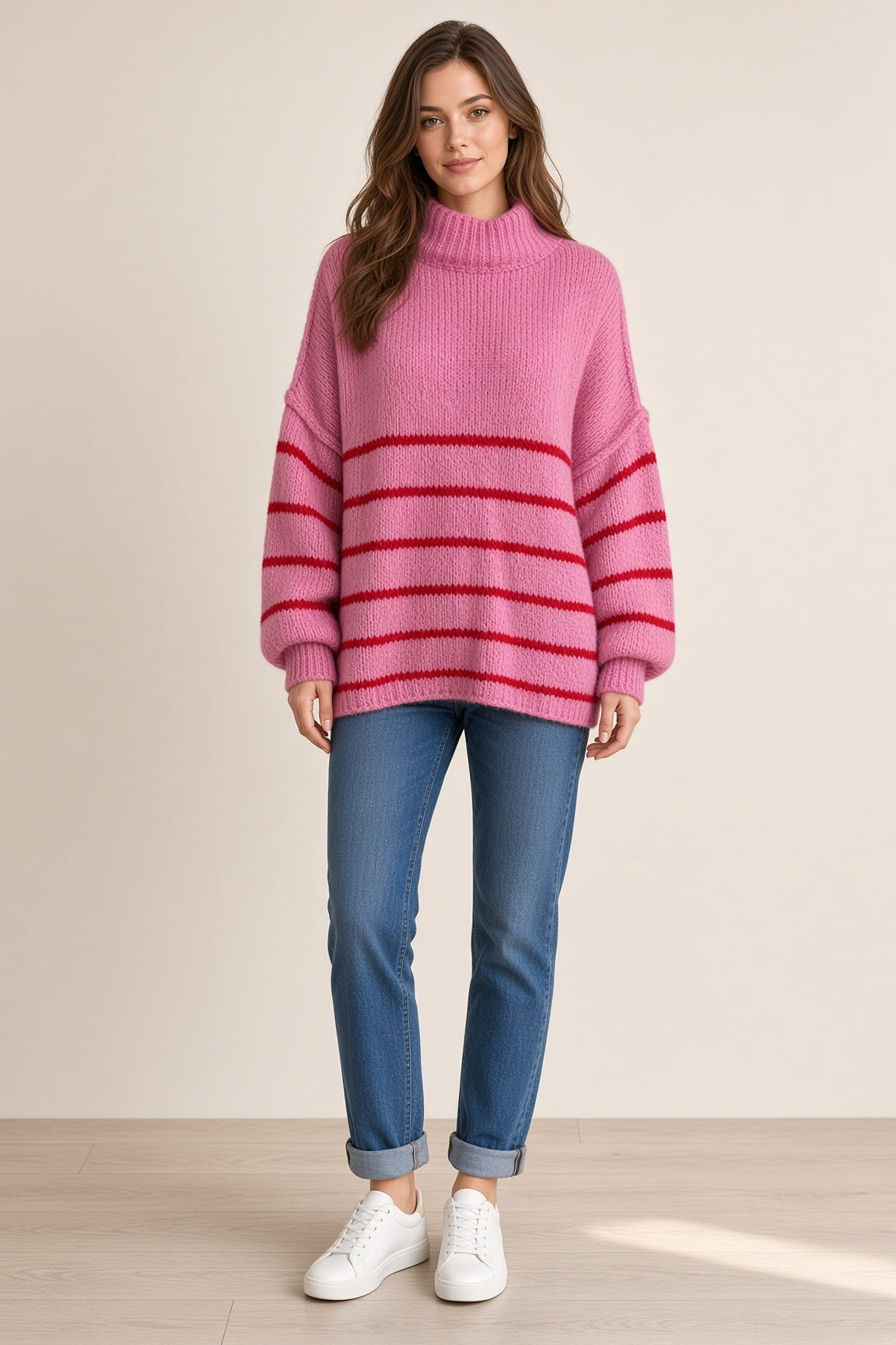 Wool Stripe Balloon Sleeve Jumper