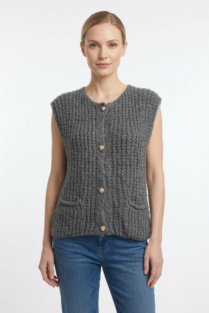 Ladies Sleeveless Cardigan Gilet with Pockets
