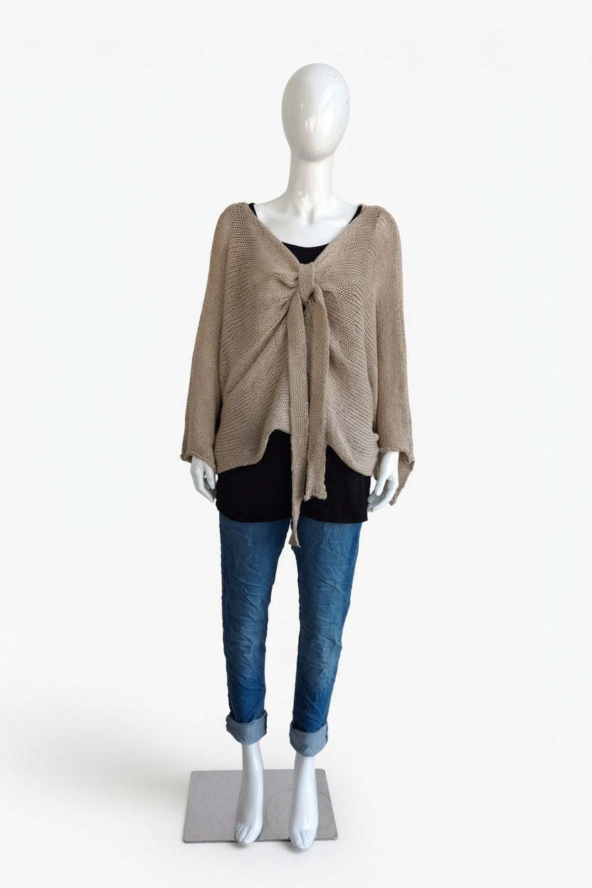 Tie Ruched Cotton Knit Top