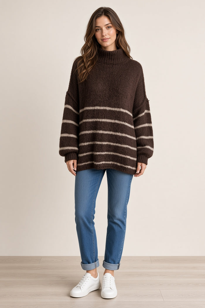 Wool Stripe Balloon Sleeve Jumper