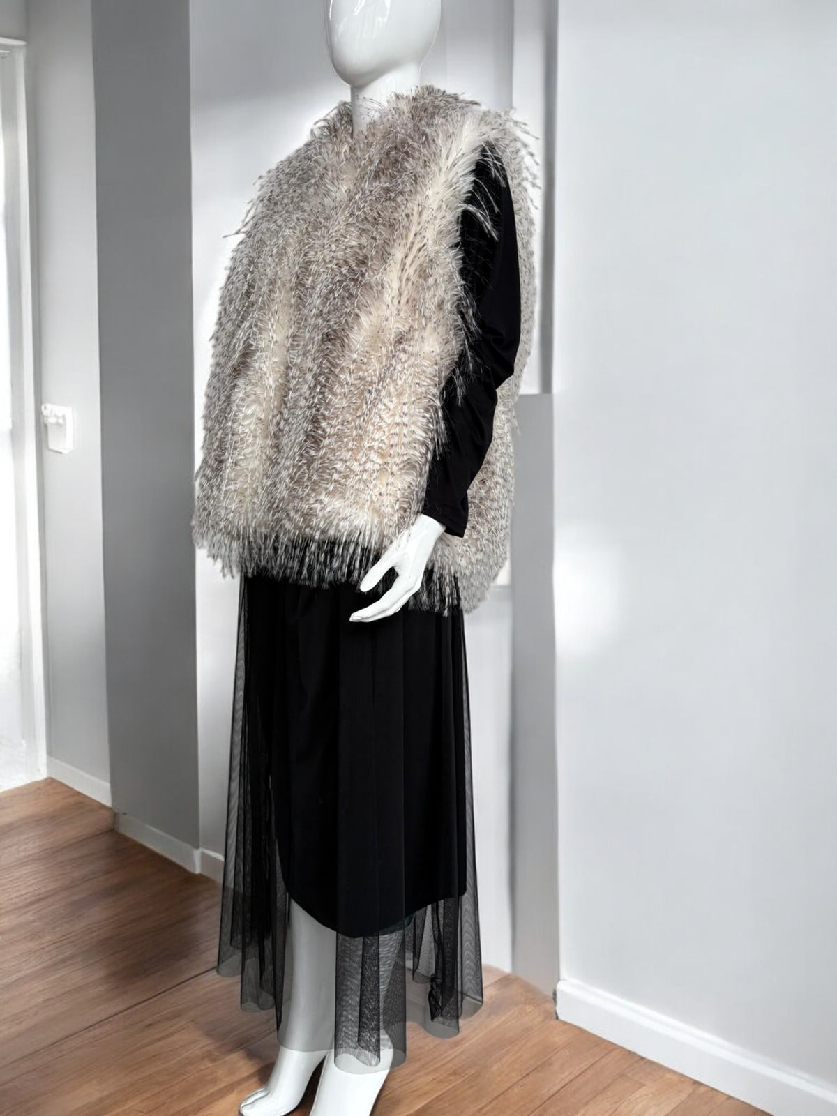 Feather Textured Faux Fur Gilet