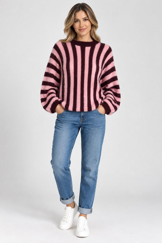 Stripe Balloon Sleeve Jumper