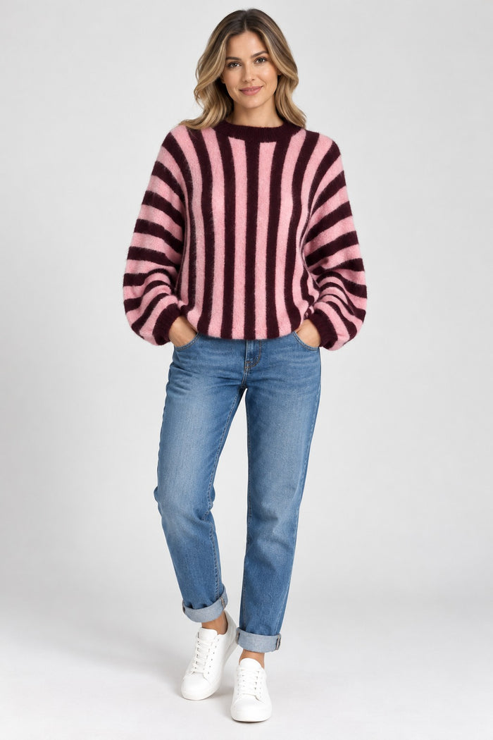 Stripe Balloon Sleeve Jumper
