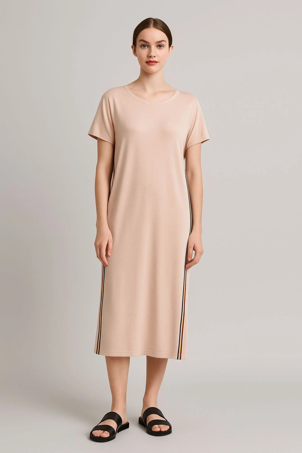 Jersey Stripe Trim Dress Lagenlook