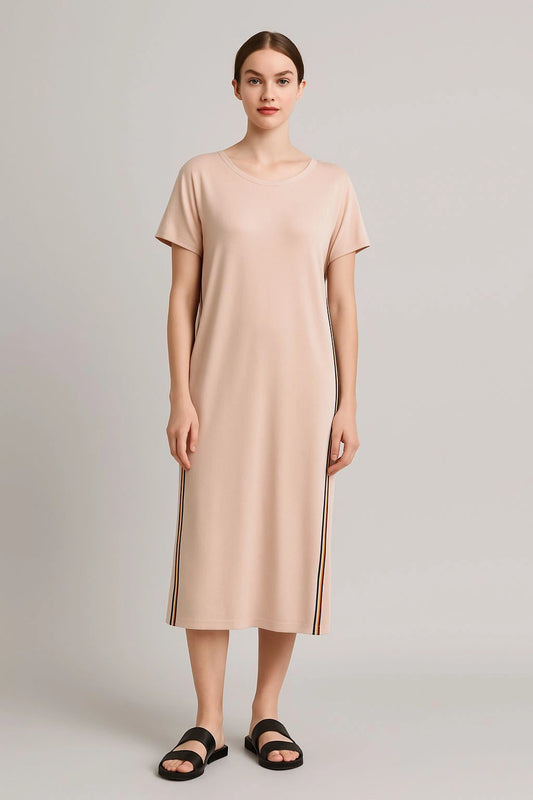 Jersey Stripe Trim Dress Lagenlook