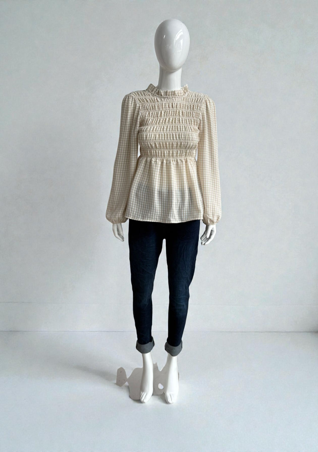 Women's Gingham Shirred Elasticated Blouse