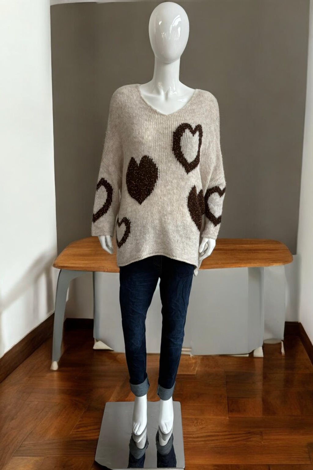 Made in Italy Wool Slouch Heart Jumper