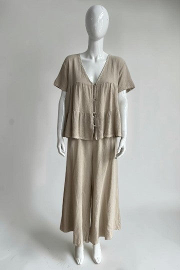 Linen Wide Leg Slant Hem Pant