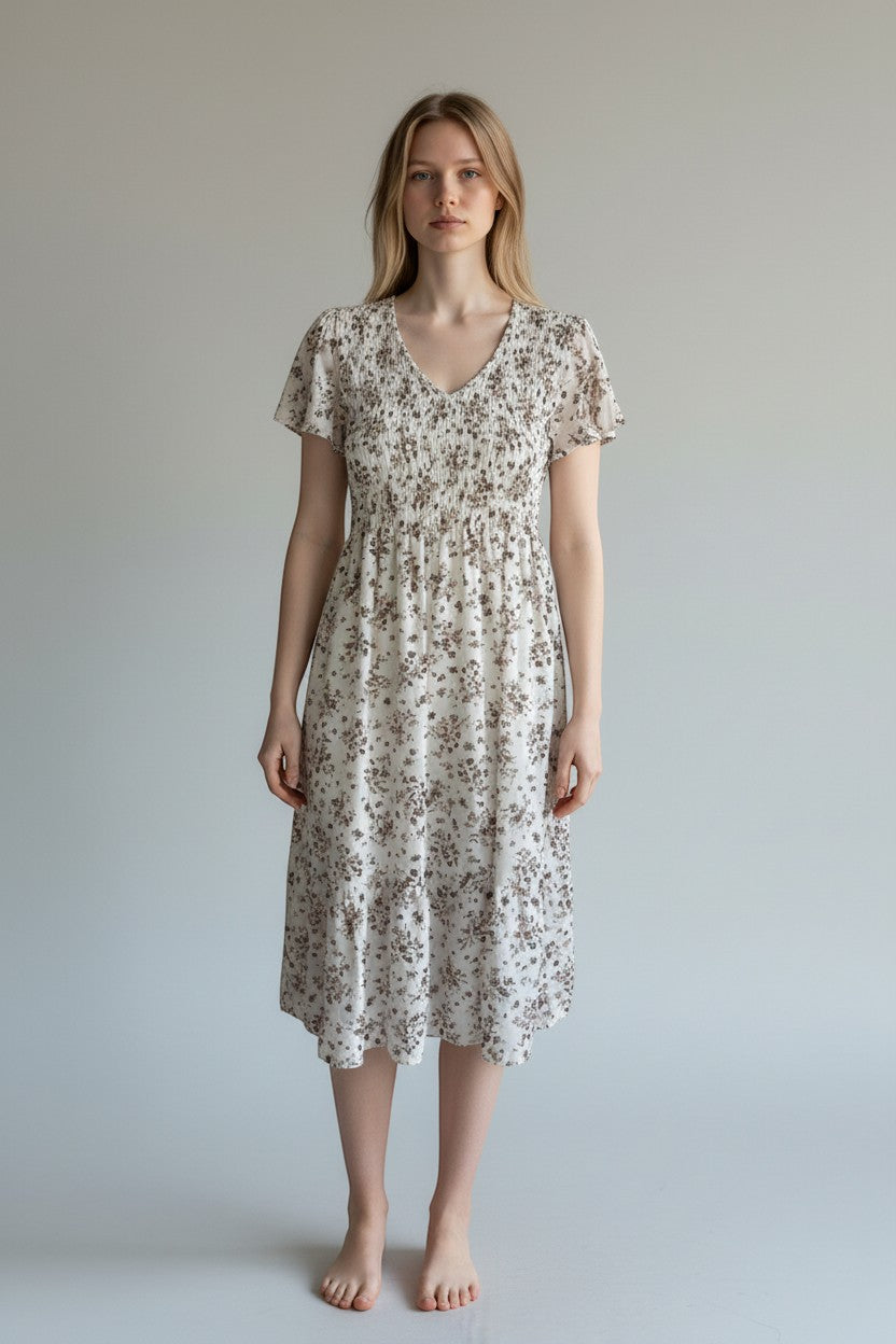 Women's Shirred Elasticated Floral Dress