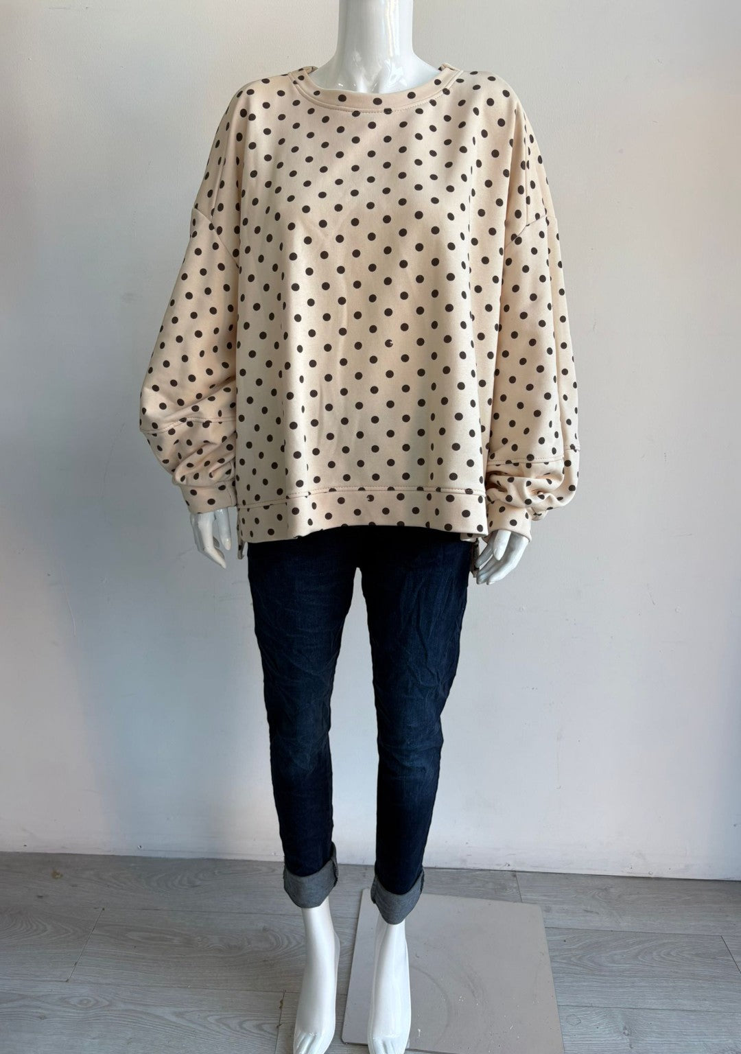Made in Italy Balloon Sleeve Polka dot Sweat Top