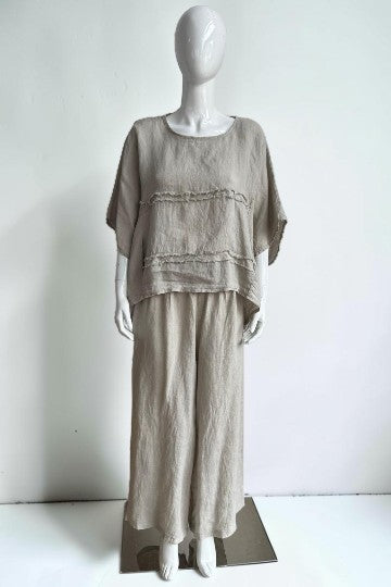 Made in Italy Linen Shirred Elastic Pant