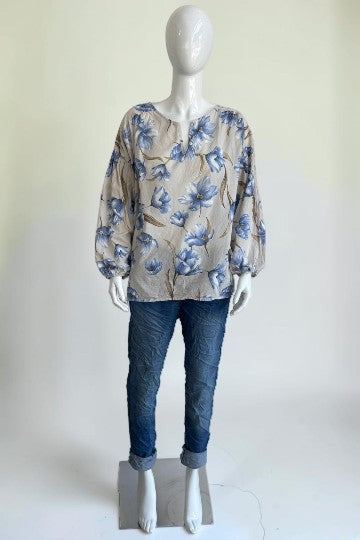 Made in Italy Cotton Floral Print Blouse