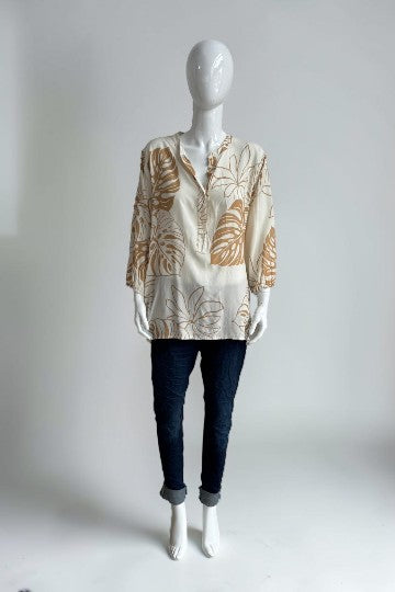 Tropical Leaf Print Blouse