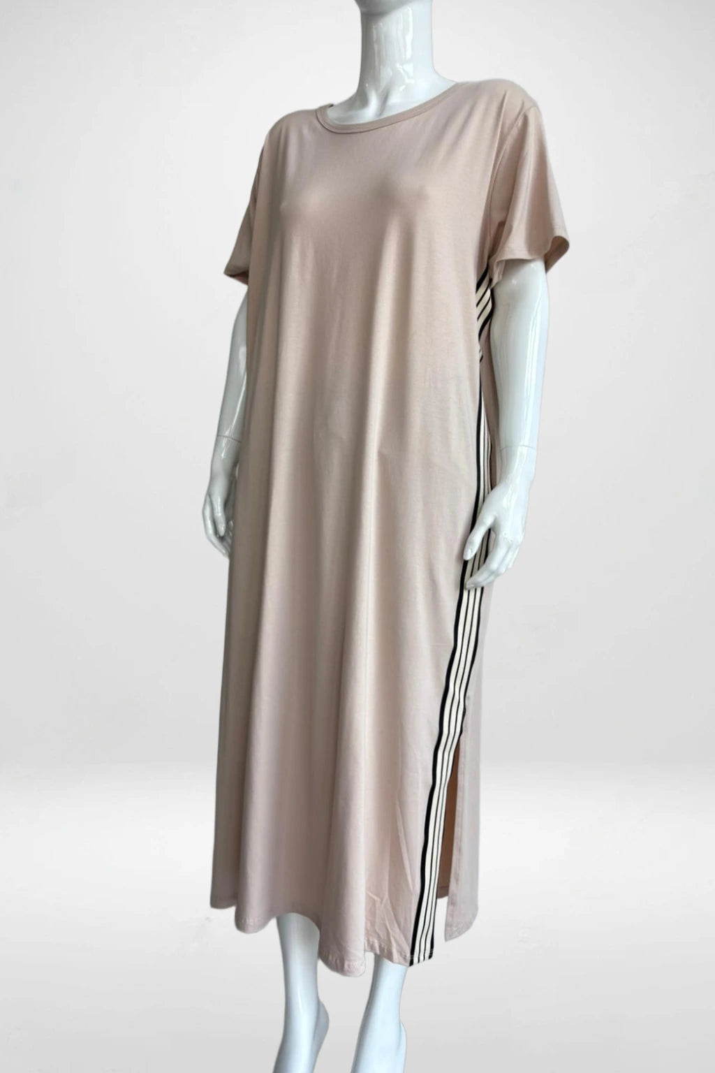 Jersey Stripe Trim Dress Lagenlook