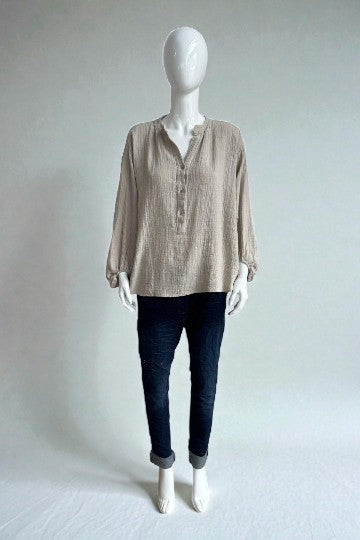 Made in Italy Cotton Button Neck Top