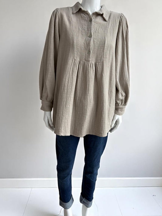 Cotton Smock button Neck Shirt