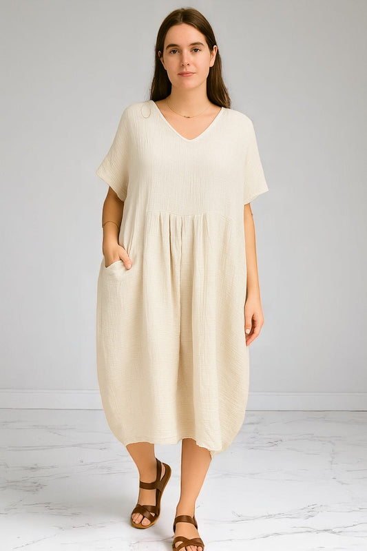Pleated Cocoon Dress Lagenlook