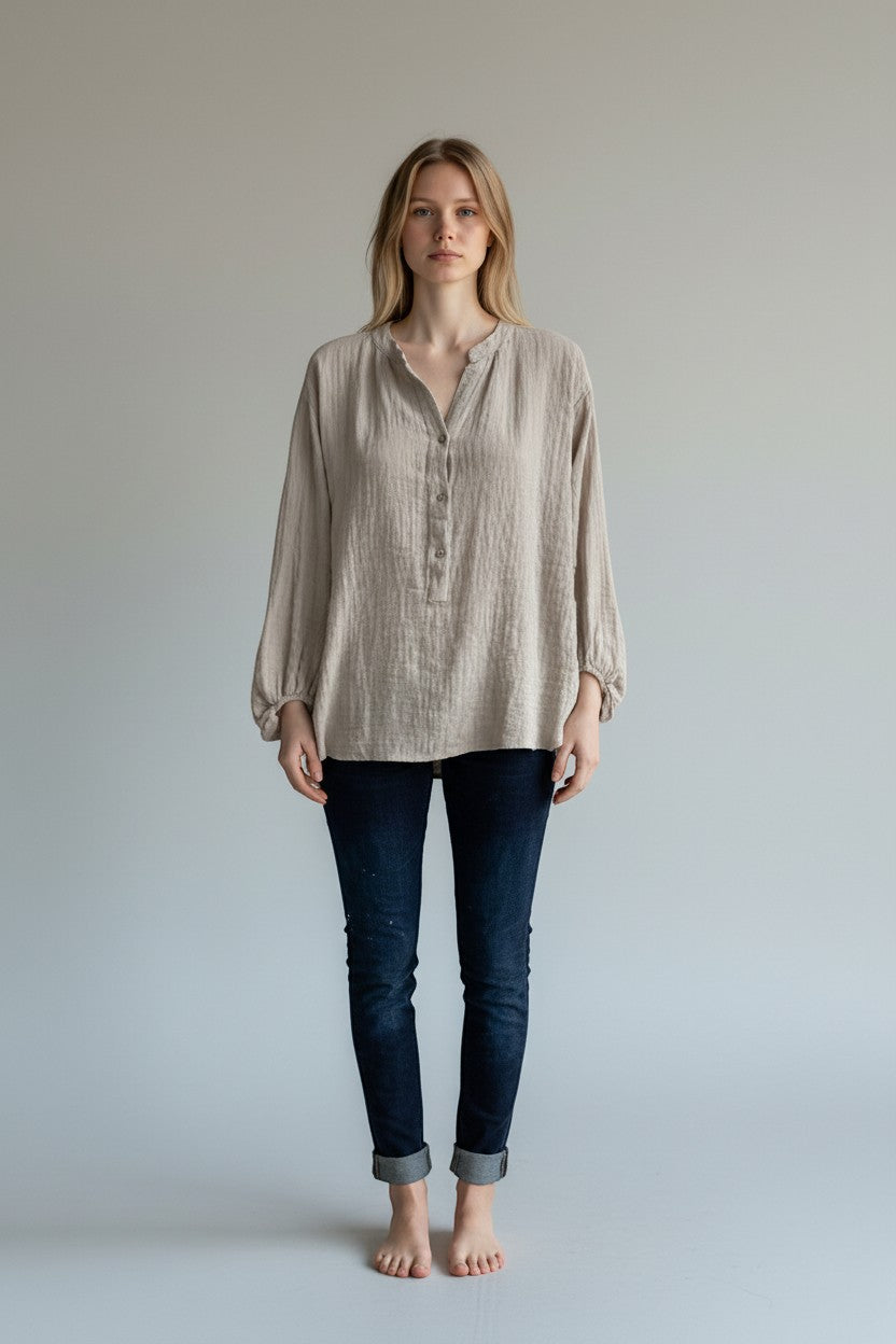 Made in Italy Cotton Button Neck Top