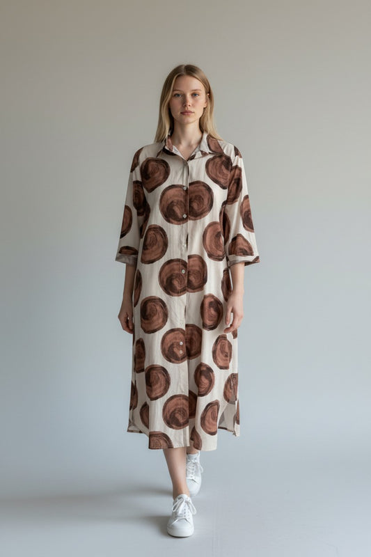 Cotton A Line Circle Print Shirt Dress