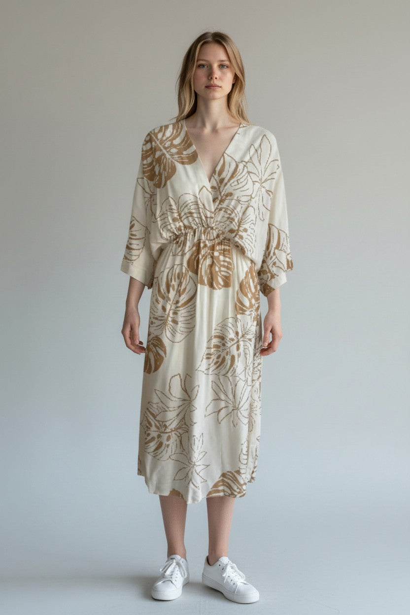 Made in Italy Tropical Leaf Print Dress Lagenlook