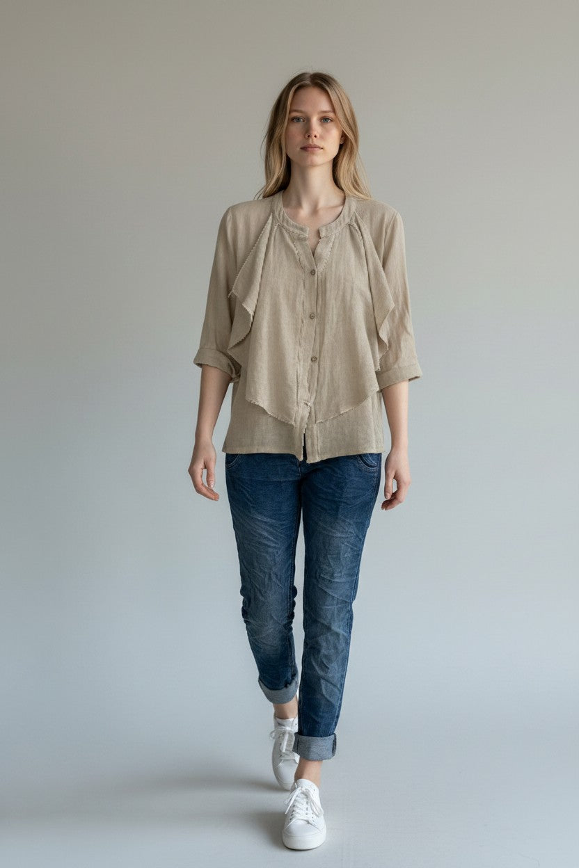 Linen Frill Shirt Lagenlook