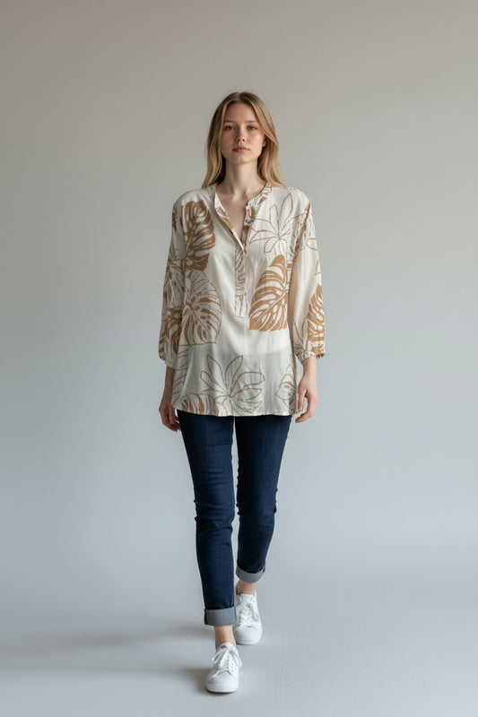 Tropical Leaf Print Blouse