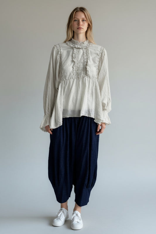 Cotton Frill Neck Blouse