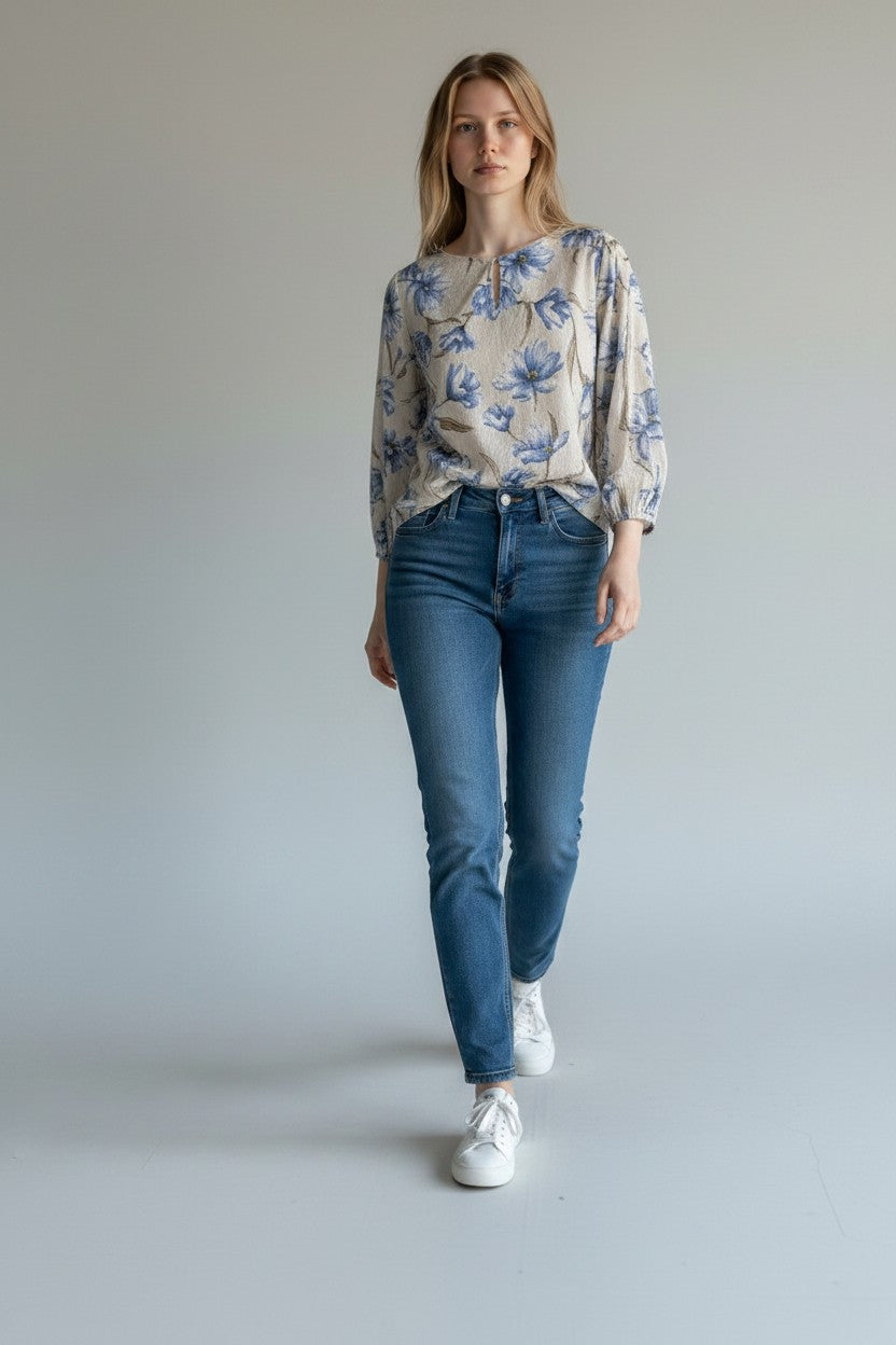 Made in Italy Cotton Floral Print Blouse