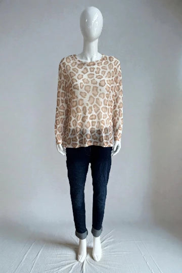 Made in Italy Leopard Print Mesh Tops