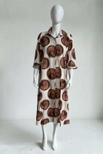 Cotton A Line Circle Print Shirt Dress
