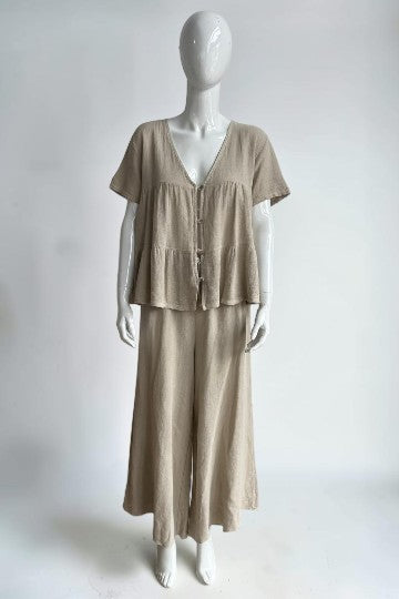 Linen Button Front Tier Top Lagenlook
