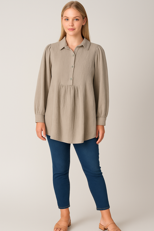 Cotton Smock button Neck Shirt