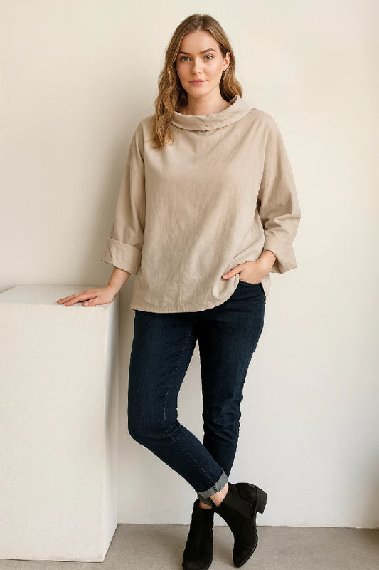 Made in Italy Corduroy  Cowl Neck Top