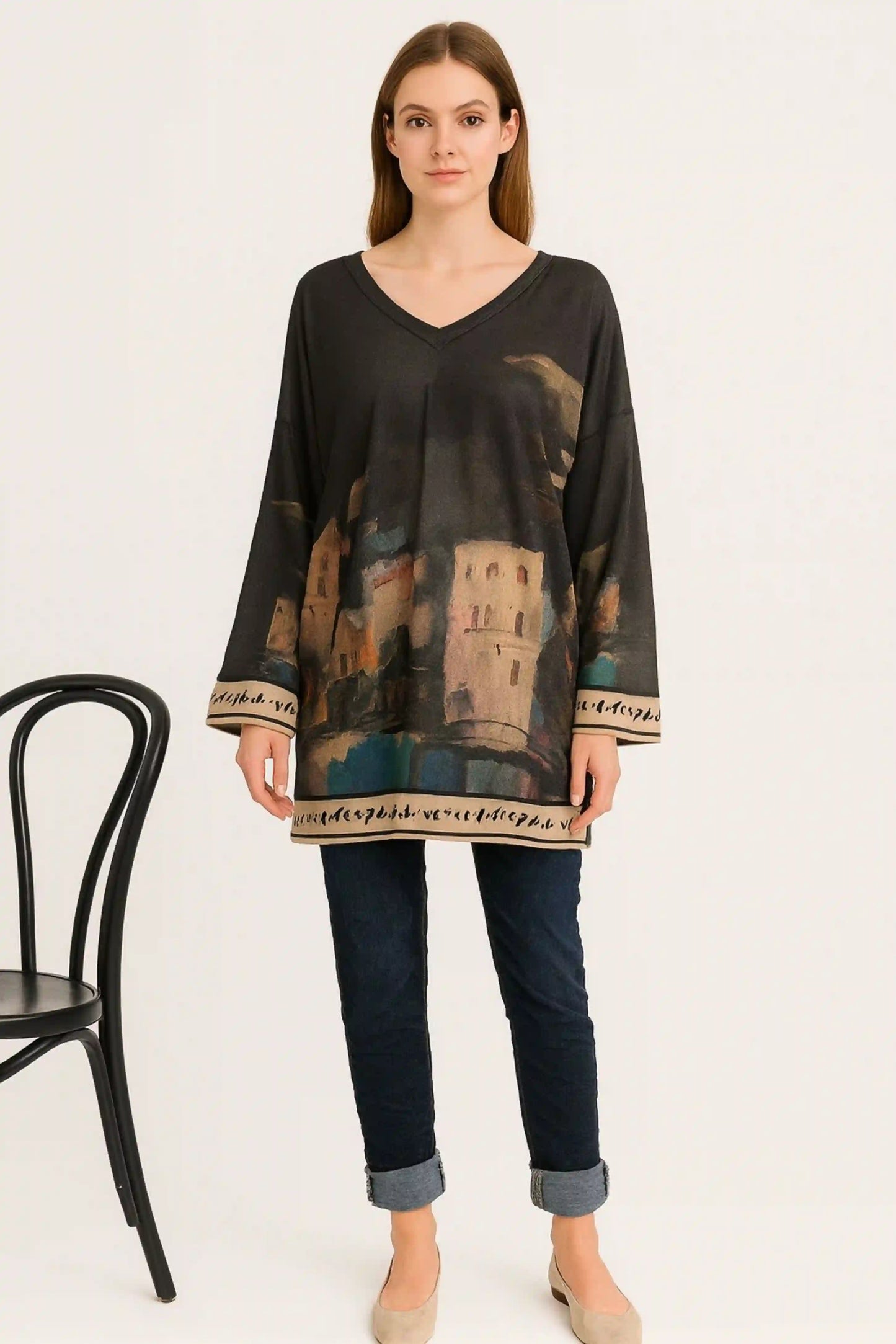 Made in Italy V Neck Tuscany Print Top