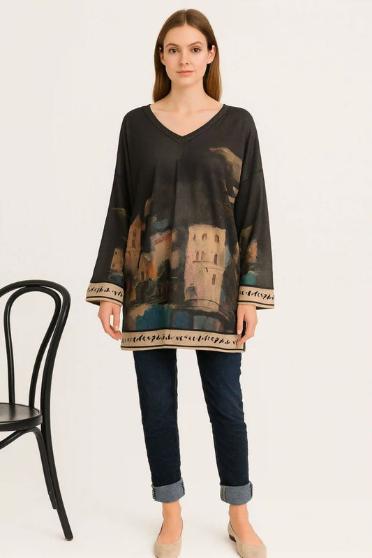Made in Italy V Neck Tuscany Print Top