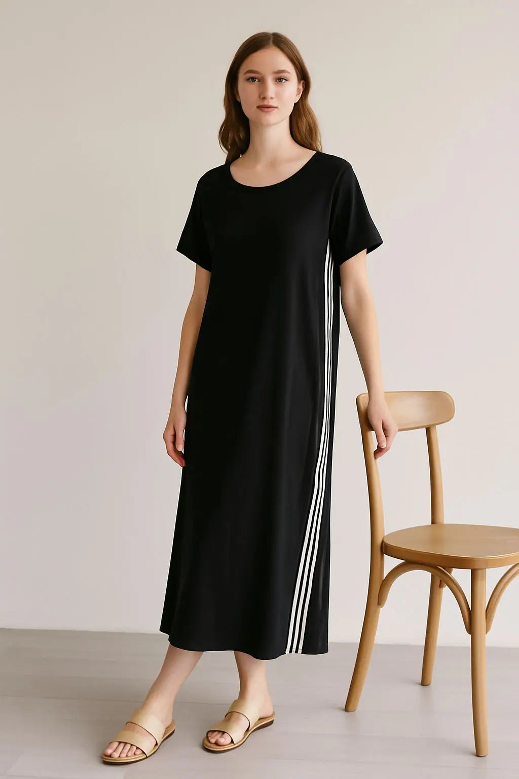 Jersey Stripe Trim Dress Lagenlook