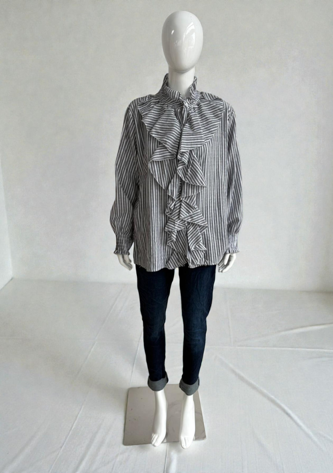 Made in Italy Stripe Frill Blouse Lagenlook