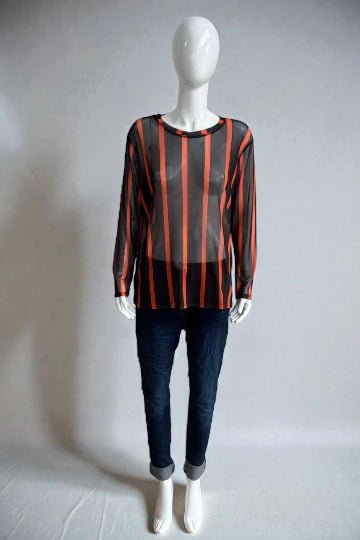 Made in Italy stripe Print Mesh Tops