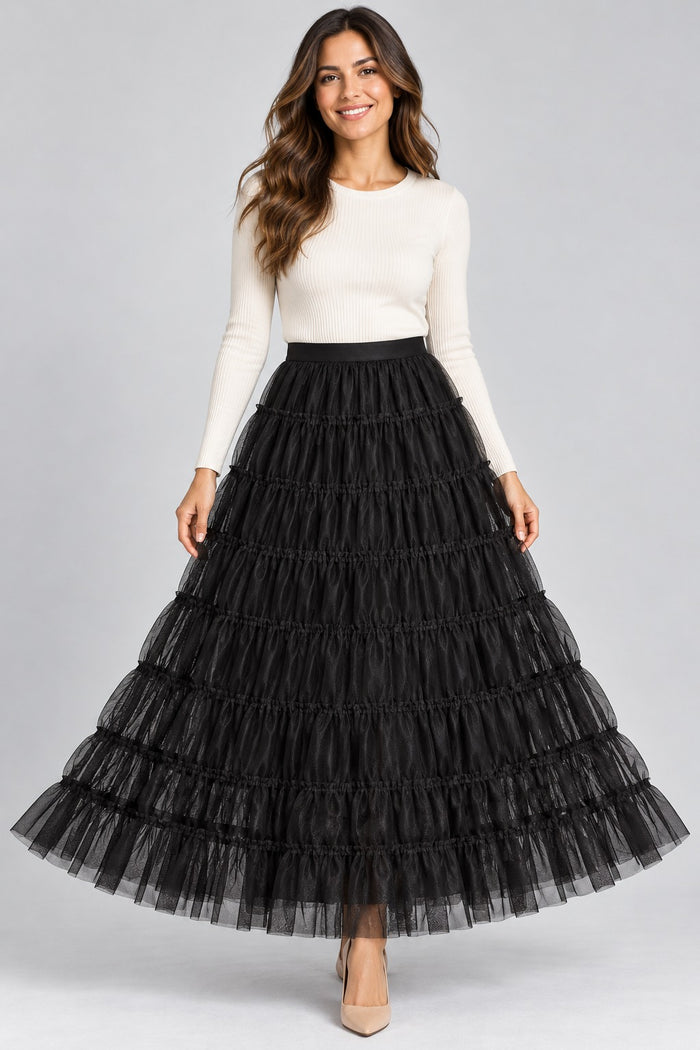 Women's Tiered Tulle Maxi Skirt