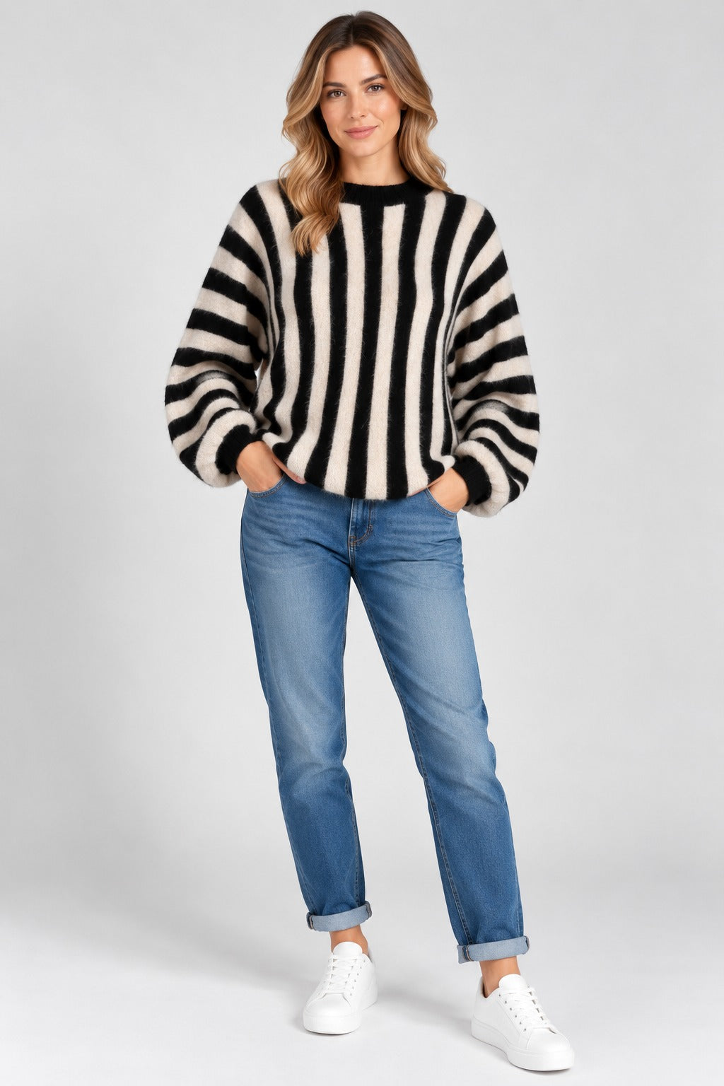 Stripe Balloon Sleeve Jumper